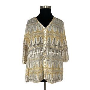 Pendleton 2X Yellow Silk Floral Blouse Cottagecore Coastal Lagenenlook Boho